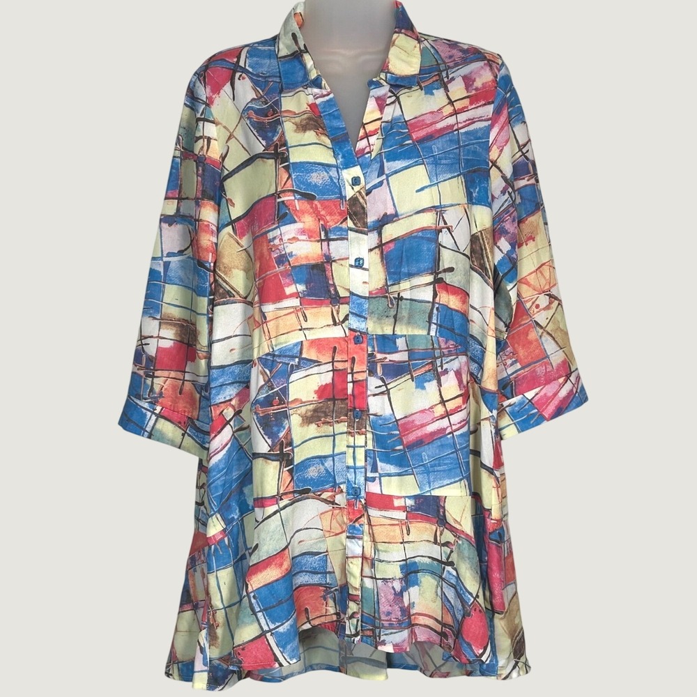 Lior Paris Donna Abstract Print Button Front Tunic Shirt Women Chic Casual Small